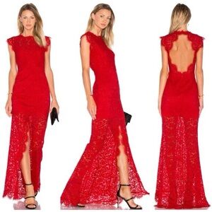 Rachel Zoe Red Backless Lace Gown